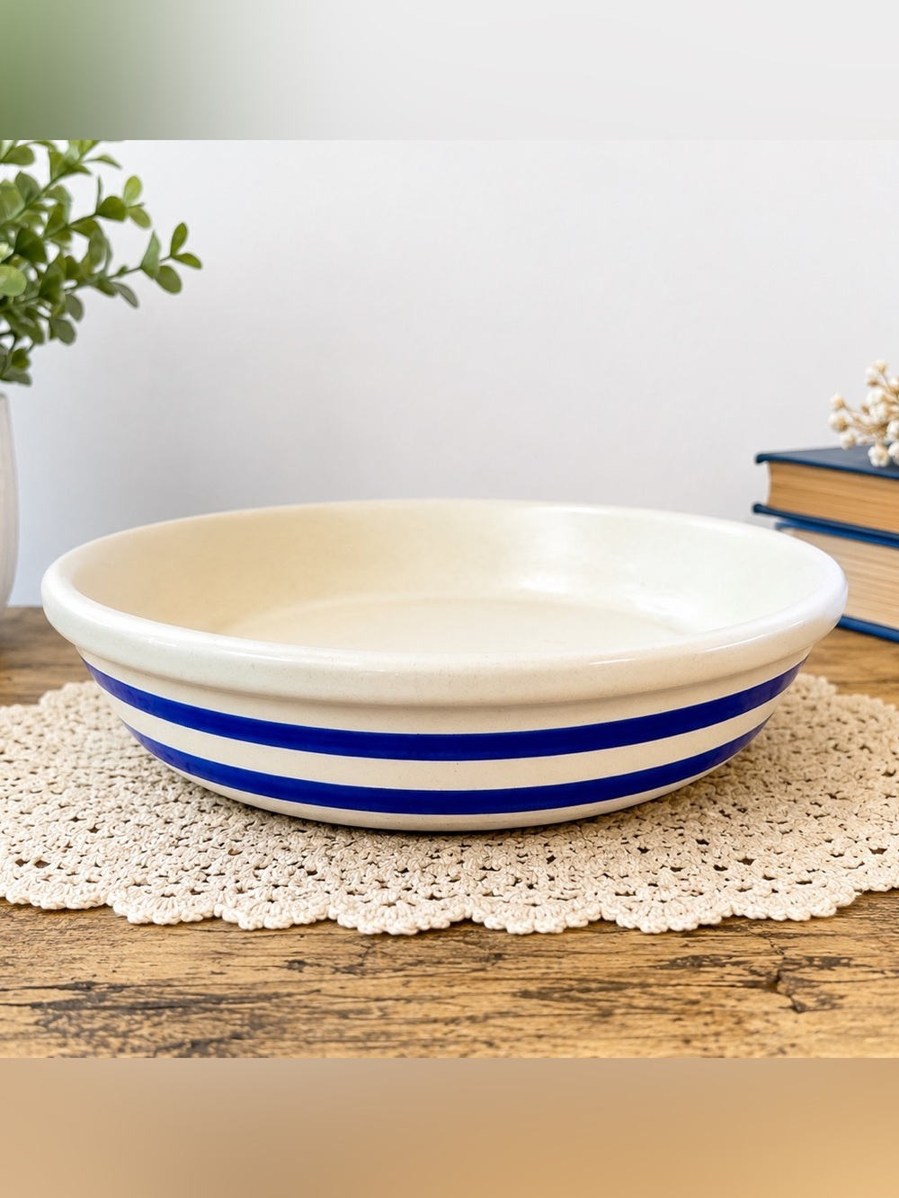 Robinson Ransbottom Pottery Blue Stripe Pie Plate | RRP Roseville Ohio USA